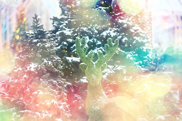 Розмитий Фон Ялинка Зовні Прикрашений Сніговий Фон Новий Рік — стокове фото