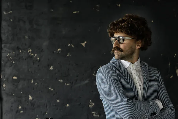 Hipser Lärare Glasögon Mustasch Kristall Modern Ung Lärare Brutal Kille — Stockfoto