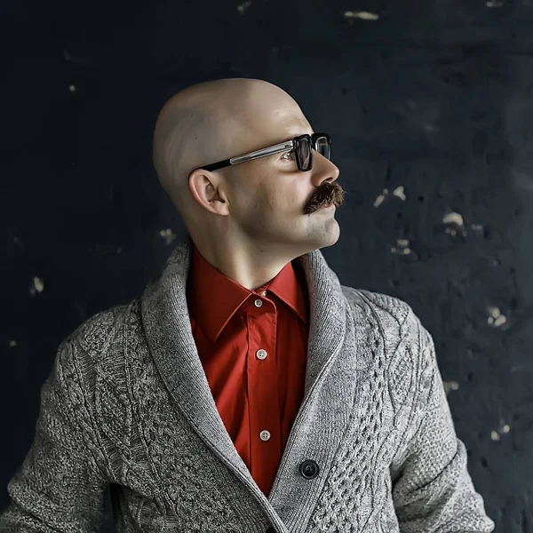 Sexy Macho Mustache Freak Unusual Portrait Hipster Guy — Stock Photo, Image