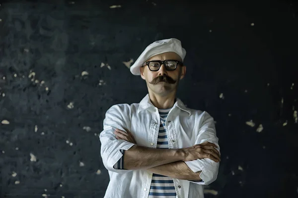 Portret Van Een Kok Mannelijke Chef Kok Met Snor Een — Stockfoto