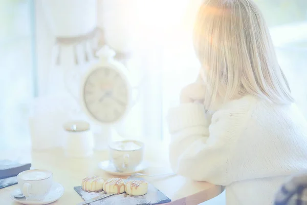 Morning Breakfast Bright Cafe Cozy Portrait Young Model Lifestyle Home — Stock Photo, Image