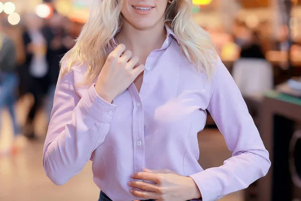 Meisje Een Roze Shirt Element Van Kleding Fragment Business Style — Stockfoto