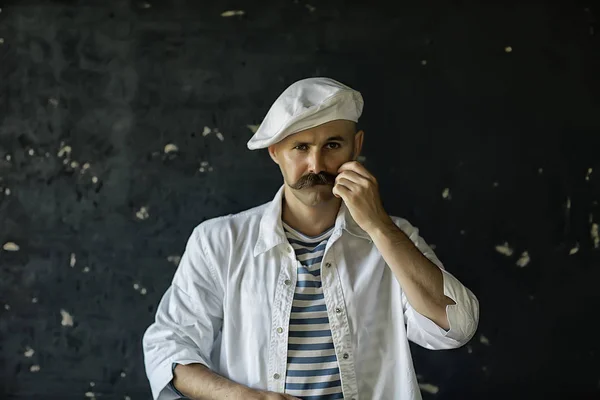 Retrato Cozinheiro Mustachioed Chef Masculino Chapéu Profissão — Fotografia de Stock