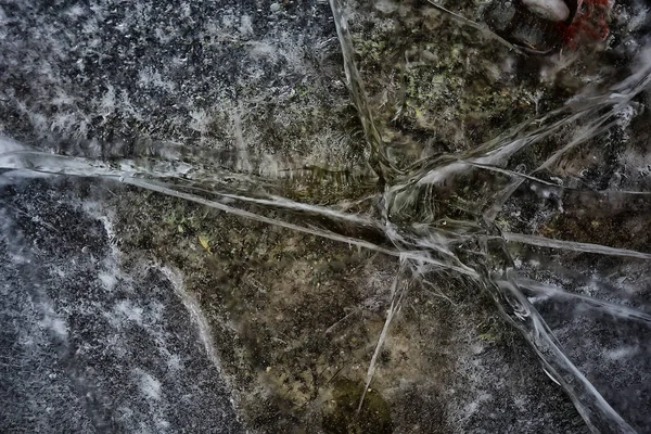 Textura Hielo Agrietado Abstracto Invierno Estacional Frío Fondo Hielo Natural — Foto de Stock