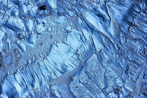 Kék Jég Üveg Háttér Elvont Textúra Felület Jég Üvegen Fagyasztott — Stock Fotó