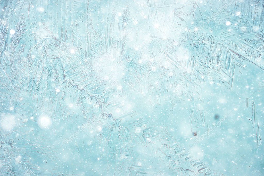 snow ice background, abstract winter seasonal background, white snowflakes blizzard on ice overlay background