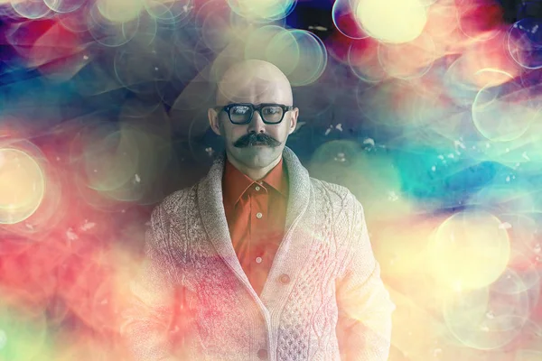 Rocznik Hipsterskie Wąsy Portret Mężczyzny Długimi Wąsami Niezwykły Wygląd — Zdjęcie stockowe