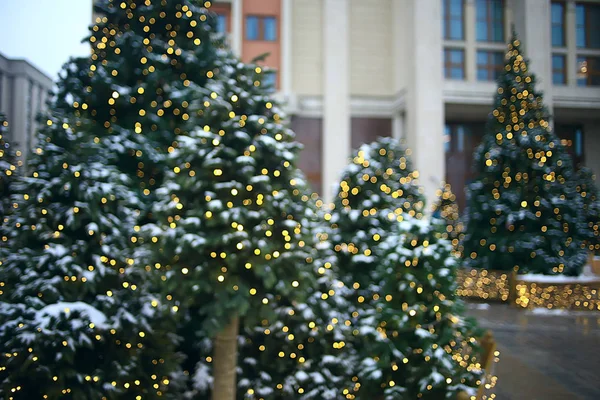 Decoración Navidad Moscú Los Árboles Navidad Calle Nevado Diciembre Temporada — Foto de Stock