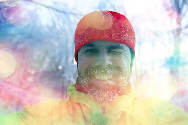 Barbe Gelée Portrait Jeune Barbu Activités Plein Air Saisonnières Hiver — Photo