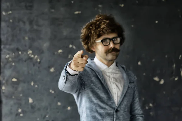 Vintage Stil Porträtt Man Med Stor Mustasch Ovanlig Gentleman — Stockfoto