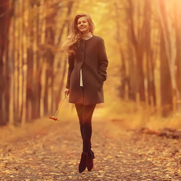 Modell Herbst Spaziergang Gelb Park Romantik Schöne Junge Erwachsene Modell — Stockfoto