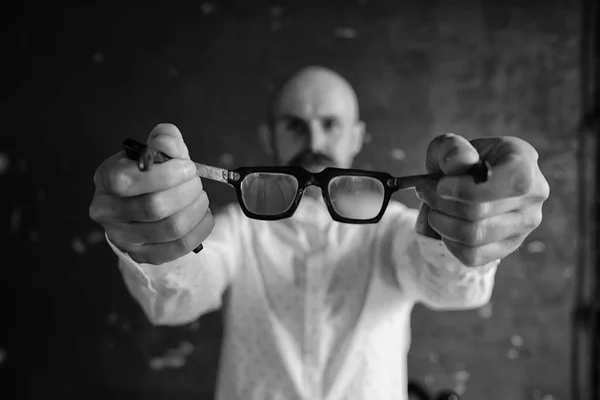 Doctor Offers Glasses Medicine Concept Eyesight Man Holds Out Glasses — Stock Photo, Image