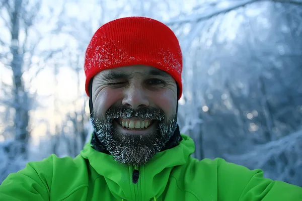 Barba Hoarfrost Retrato Jovem Barbudo Atividades Sazonais Livre Inverno Escandinávia — Fotografia de Stock