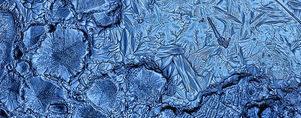 Blauw Ijsglas Achtergrond Abstracte Textuur Van Het Oppervlak Van Het — Stockfoto