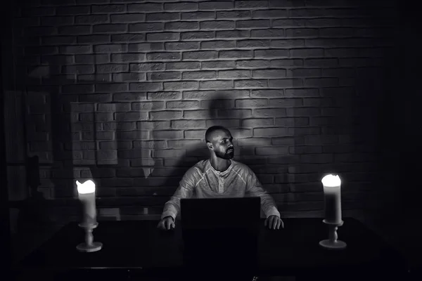 magic night concept, man at the computer, fear internet