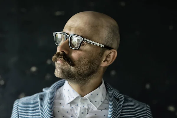 Hipser Teacher Glasses Mustache Crystal Modern Young Teacher Brutal Guy — Stock Photo, Image