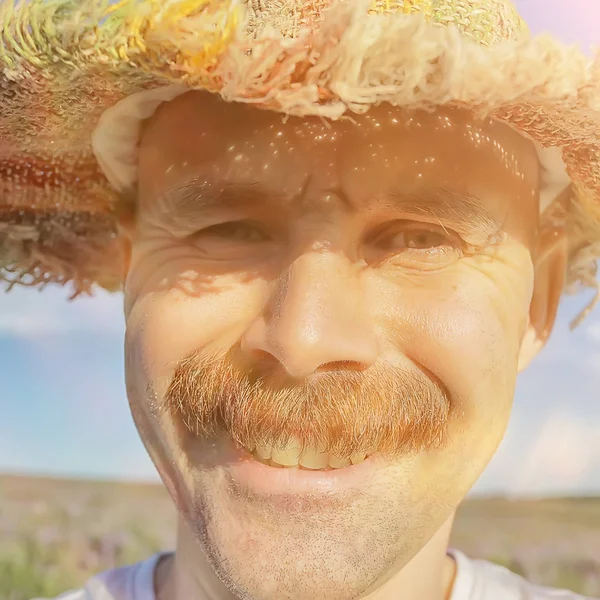 Schnurrbart Junger Bauer Porträt Eines Mannes Mit Großem Schnurrbart Und — Stockfoto
