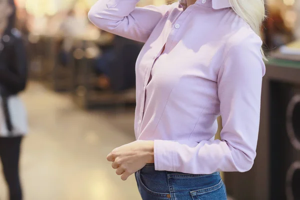 Menina Elemento Camisa Rosa Fragmento Roupa Estilo Negócio Camisa Algodão — Fotografia de Stock