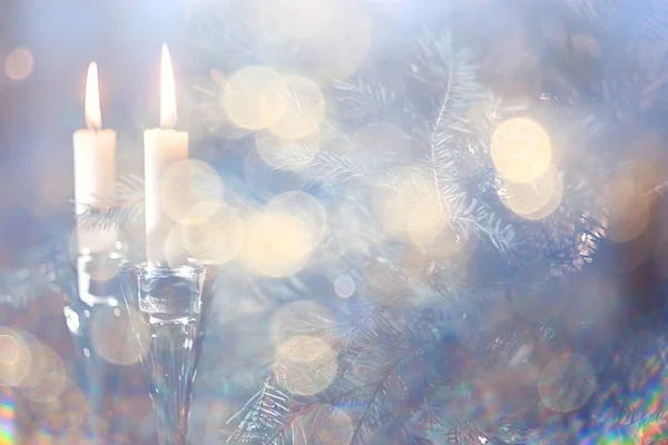 Weihnachtskerzen Dekorationskarte Neujahr Tischdekoration Brennende Kerzen Und Christbaumzweige — Stockfoto