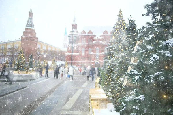 Decoração Natal Moscou Árvores Natal Rua Dezembro Nevado Ano Novo — Fotografia de Stock