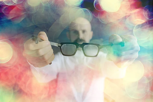 Doctor Offers Glasses Medicine Concept Eyesight Man Holds Out Glasses — Stock Photo, Image