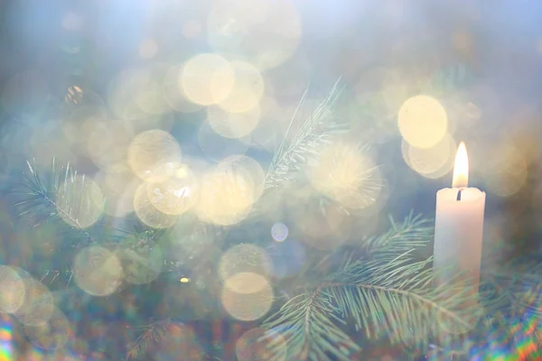 Weihnachtskerzen Dekorationskarte Neujahr Tischdekoration Brennende Kerzen Und Christbaumzweige — Stockfoto