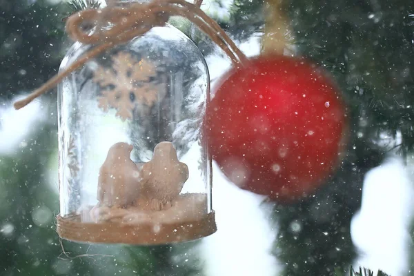 Weihnachtsball Hintergrund Neujahr Weihnachtsdekoration Grußkarte Schönes Gratulationsfoto — Stockfoto