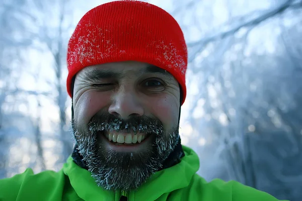 Barbe Gelée Portrait Jeune Barbu Activités Plein Air Saisonnières Hiver — Photo