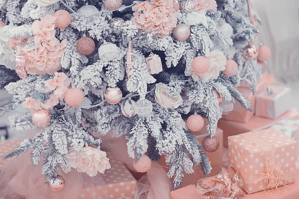 Decorated Christmas Tree Beautiful Background Gifts Balls Holiday — Stock Photo, Image