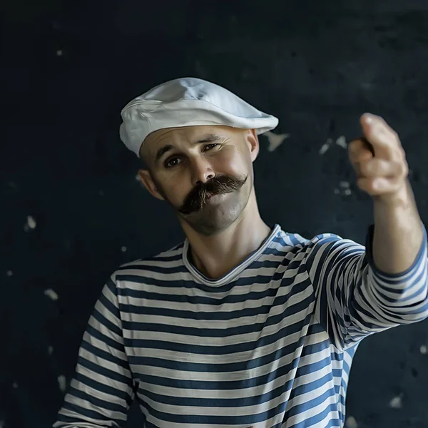 Brutal Cook Mustache Unusual Marine Chef Vest Vintage Style — Stock Photo, Image