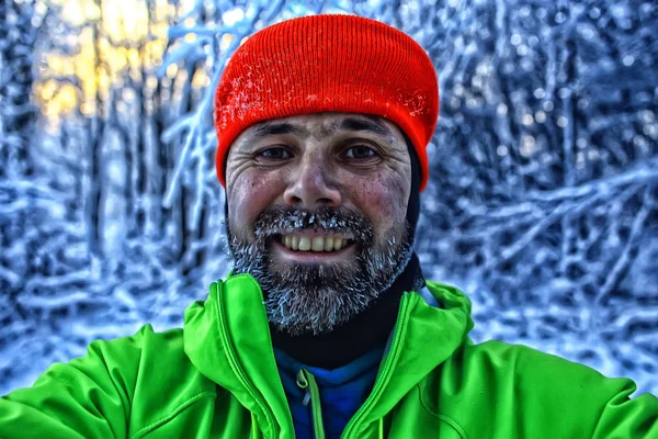 Barba Hoarfrost Retrato Jovem Barbudo Atividades Sazonais Livre Inverno Escandinávia — Fotografia de Stock