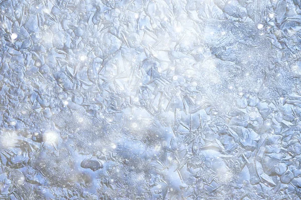 Lumijää Tausta Abstrakti Talvi Kausiluonteinen Tausta Valkoinen Lumihiutaleet Lumimyrsky Jäällä — kuvapankkivalokuva