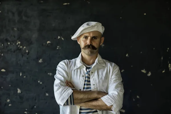 Brutal Cook Mustache Unusual Marine Chef Vest Vintage Style — Stock Photo, Image