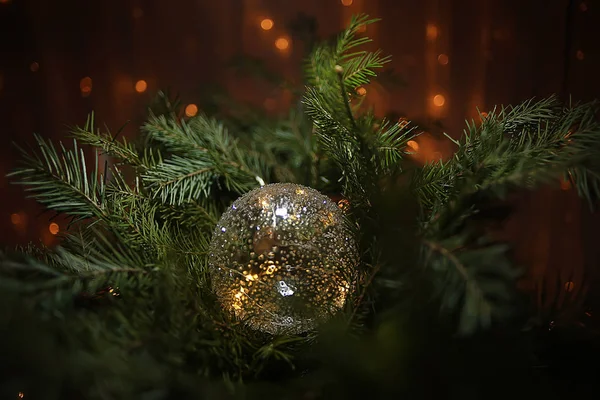 Kerstbal Achtergrond Nieuwjaar Kerst Decoraties Wenskaart Mooie Felicitatie Foto — Stockfoto