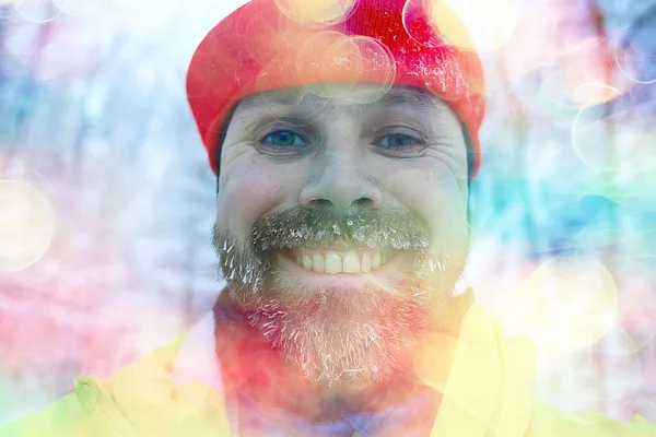 Beard Hoarfrost Portrait Young Bearded Guy Seasonal Outdoor Activities Winter — Stock Photo, Image