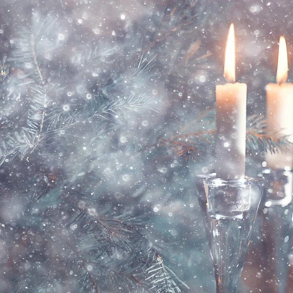 Carta Decorazione Candele Natale Capodanno Decorazioni Tavola Candele Accese Rami — Foto Stock