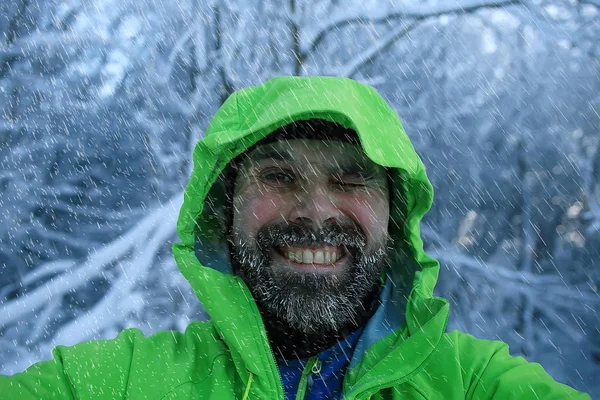 Barbe Gelée Portrait Jeune Barbu Activités Plein Air Saisonnières Hiver — Photo