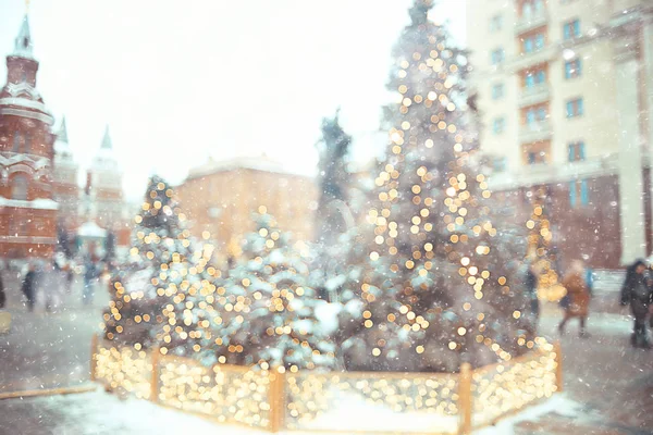 Decoração Natal Moscou Árvores Natal Rua Dezembro Nevado Ano Novo — Fotografia de Stock