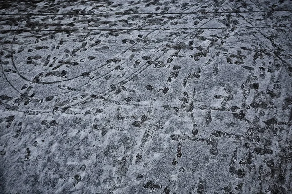 Spår Asfalt Snö Mänskliga Spår Från Skor Snö Väder — Stockfoto