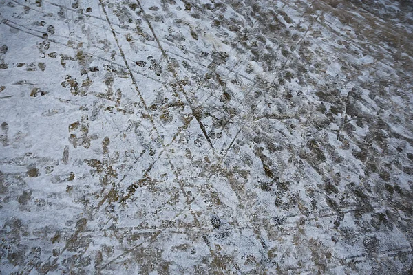 Tracks Asphalt Snow Ice Human Tracks Shoes Snow Weather — Stock Photo, Image