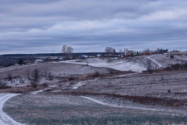 Inverno Nel Villaggio Paesaggio Stagionale Rilievo Vista Collinare Case Legno — Foto Stock