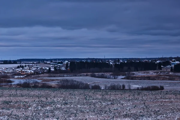 Inverno Nel Villaggio Paesaggio Stagionale Rilievo Vista Collinare Case Legno — Foto Stock