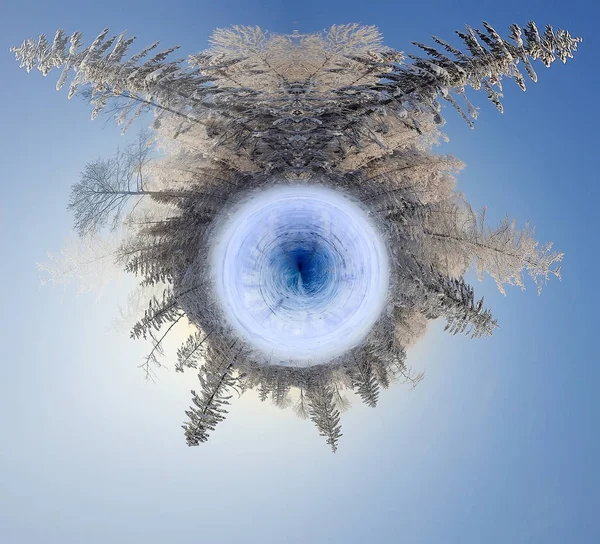 Circulair Panorama Winter Bos Planeet — Stockfoto