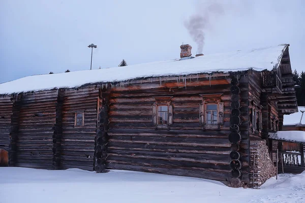 Zima Obci Sezónní Krajina Reliéf Kopcovitý Výhled Dřevěné Domy Zasněžená — Stock fotografie