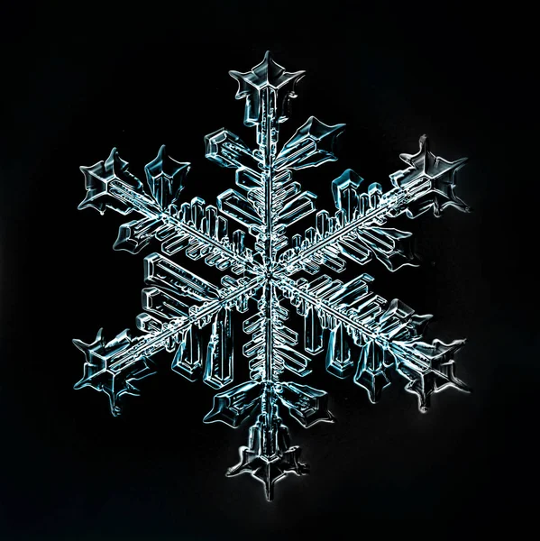 Makrokrystaliczny Płatek Śniegu Pojedyncze Zdjęcie Piękne Przezroczyste Krystaliczna Woda — Zdjęcie stockowe