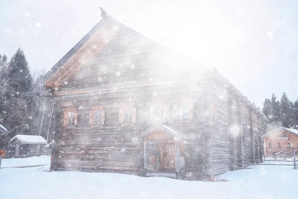 Inverno Nel Villaggio Paesaggio Stagionale Rilievo Vista Collinare Case Legno — Foto Stock