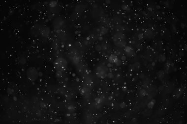 Kar siyah arkaplan soyut dokusu, gökyüzüne düşen kar taneleri