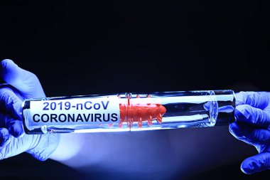 konsept test koronavirüs covid-19, biyolojik tehlike, kimyasal tehlike, laboratuvar taklidi
