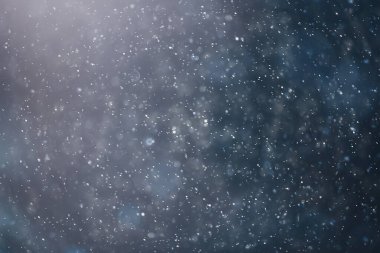 mavi kar yağışı bokeh arkaplanı, soyut kar tanesi arkaplanı bulanık mavi