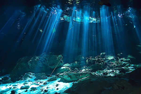 Underwater Cave Stalactites Landscape Cave Diving Yucatan Mexico View Cenote — Stock Photo, Image